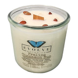 Rocks Candle - Praline Cinnamon Bun (Wood Wick Red Jasper & Clear Quartz Gemstone Soy Candle) from Evolve Botanica