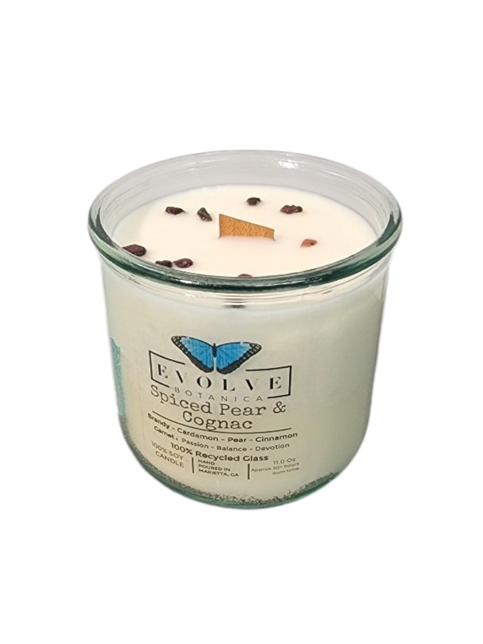 Rocks Candle - Spiced Pear & Cognac (Wood Wick Garnet Gemstone Soy Candle) from Evolve Botanica