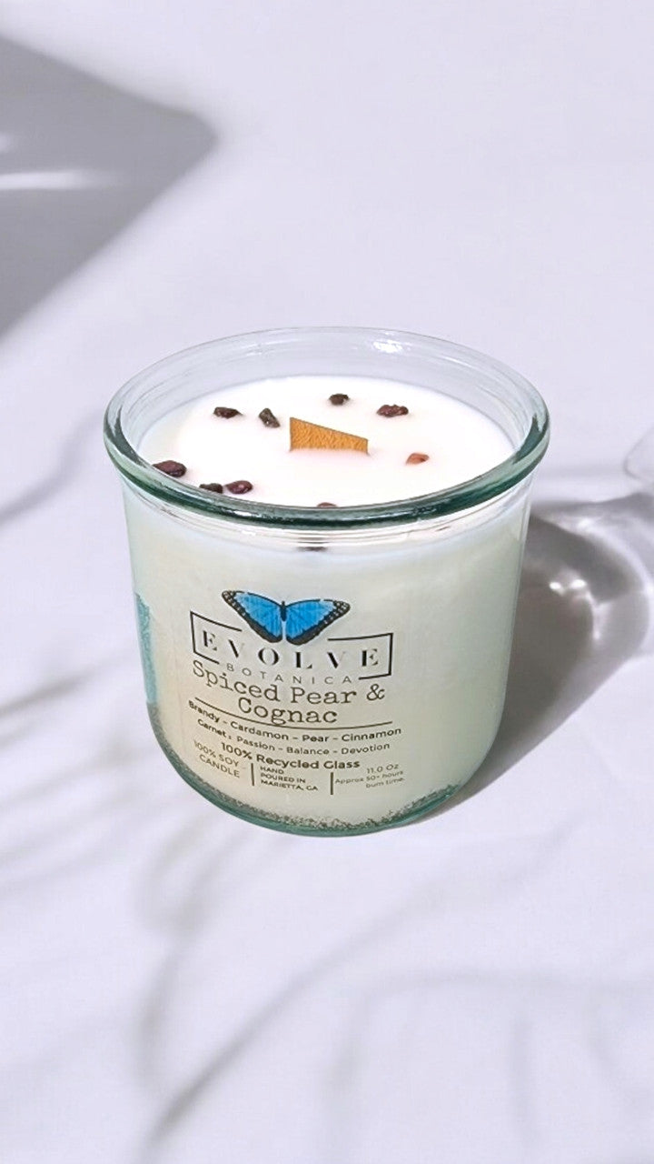 Rocks Candle - Spiced Pear & Cognac (Wood Wick Garnet Gemstone Soy Candle) from Evolve Botanica