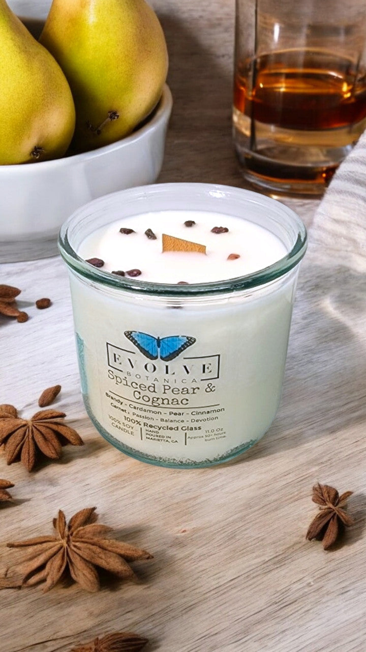 Rocks Candle - Spiced Pear & Cognac (Wood Wick Garnet Gemstone Soy Candle) from Evolve Botanica