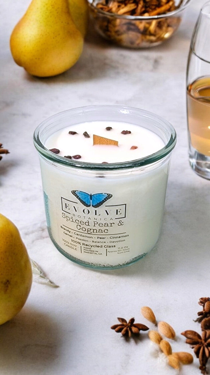Rocks Candle - Spiced Pear & Cognac (Wood Wick Garnet Gemstone Soy Candle) from Evolve Botanica