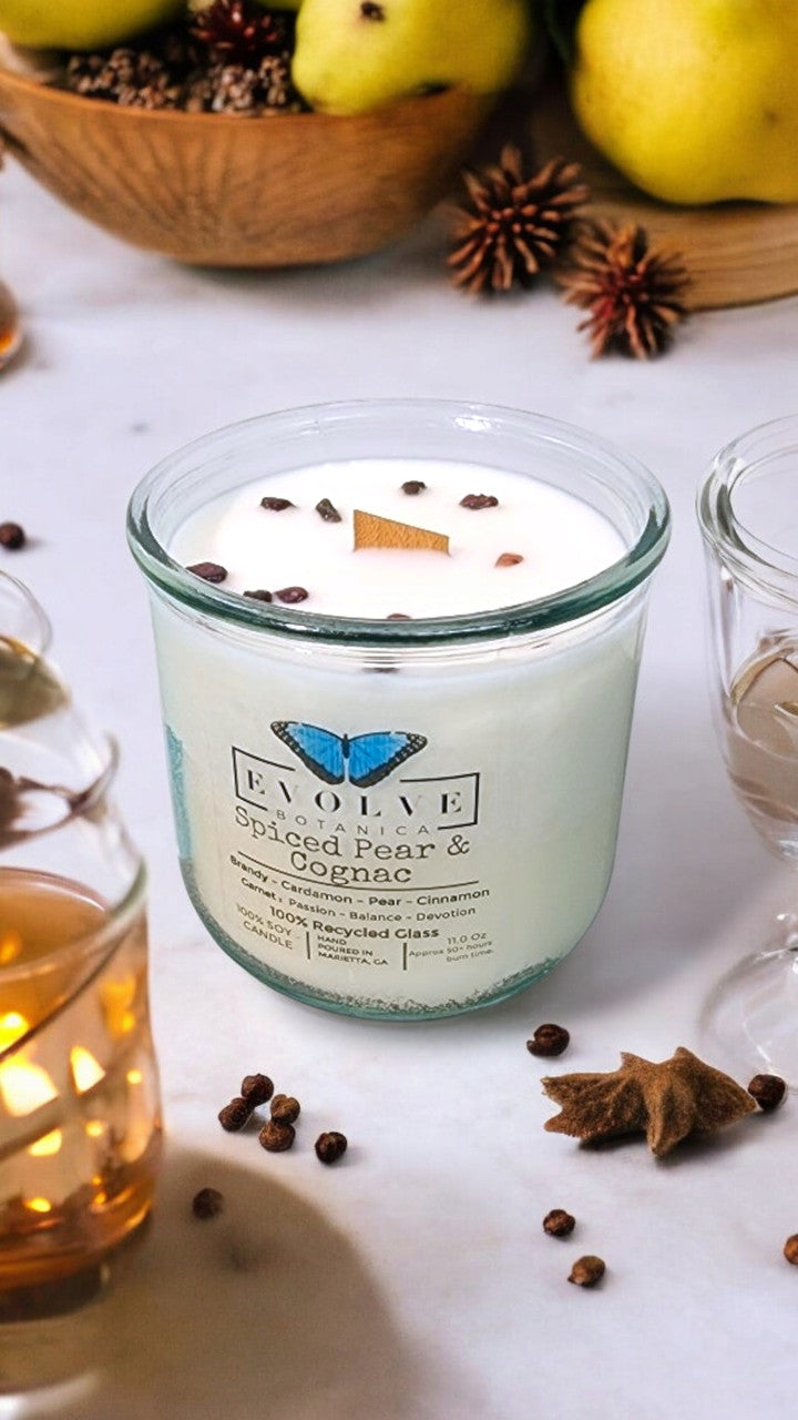 Rocks Candle - Spiced Pear & Cognac (Wood Wick Garnet Gemstone Soy Candle) from Evolve Botanica