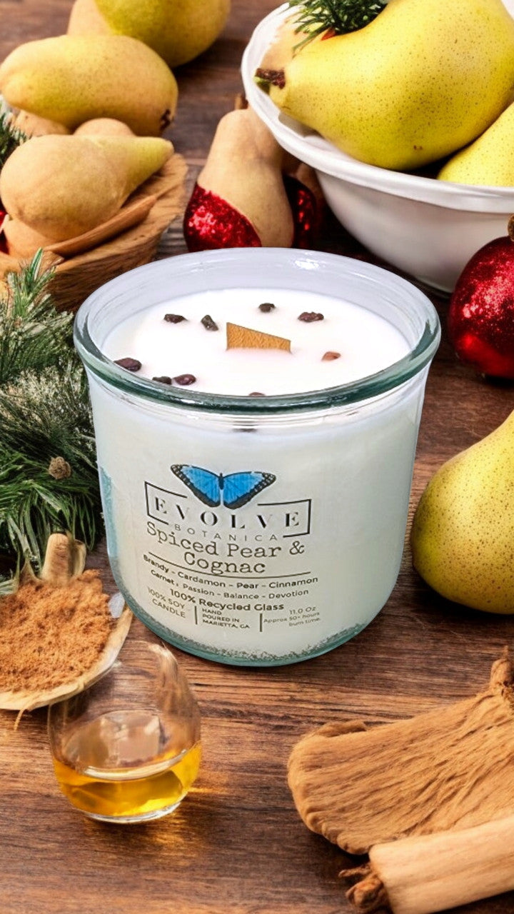 Rocks Candle - Spiced Pear & Cognac (Wood Wick Garnet Gemstone Soy Candle) from Evolve Botanica