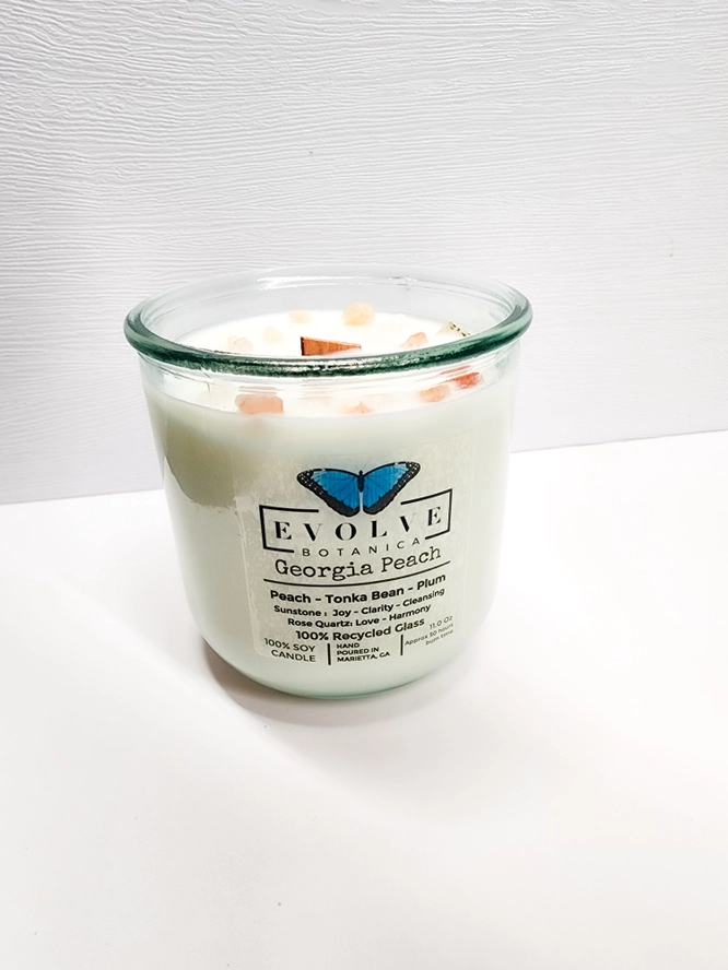 Rocks Candle - Georgia Peach (Wood Wick Gemstone Soy Candle) from Evolve Botanica