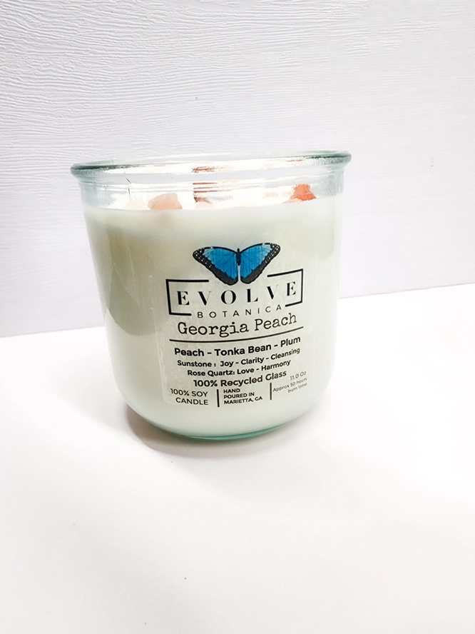 Rocks Candle - Georgia Peach (Wood Wick Gemstone Soy Candle) from Evolve Botanica