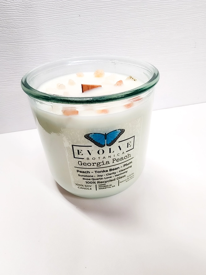 Rocks Candle - Georgia Peach (Wood Wick Gemstone Soy Candle) from Evolve Botanica