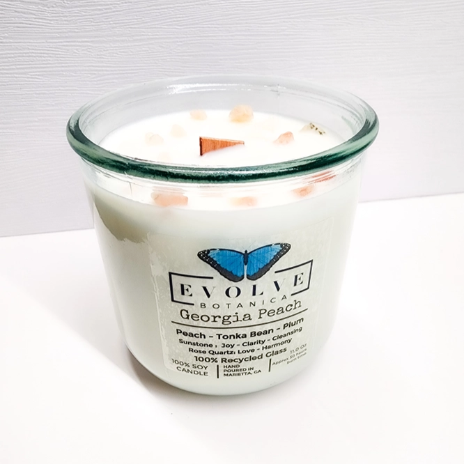Rocks Candle - Georgia Peach (Wood Wick Gemstone Soy Candle) from Evolve Botanica