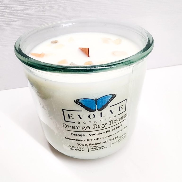 Rocks Candle - Orange Day Dream (Wood Wick Gemstone Soy Candle) from Evolve Botanica