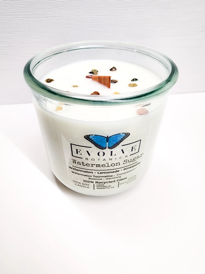 Rocks Candle - Watermelon Sugar (Wood Wick Gemstone Soy Candle) from Evolve Botanica