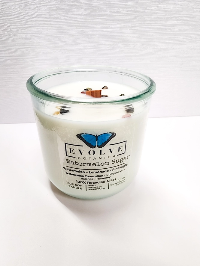 Rocks Candle - Watermelon Sugar (Wood Wick Gemstone Soy Candle) from Evolve Botanica