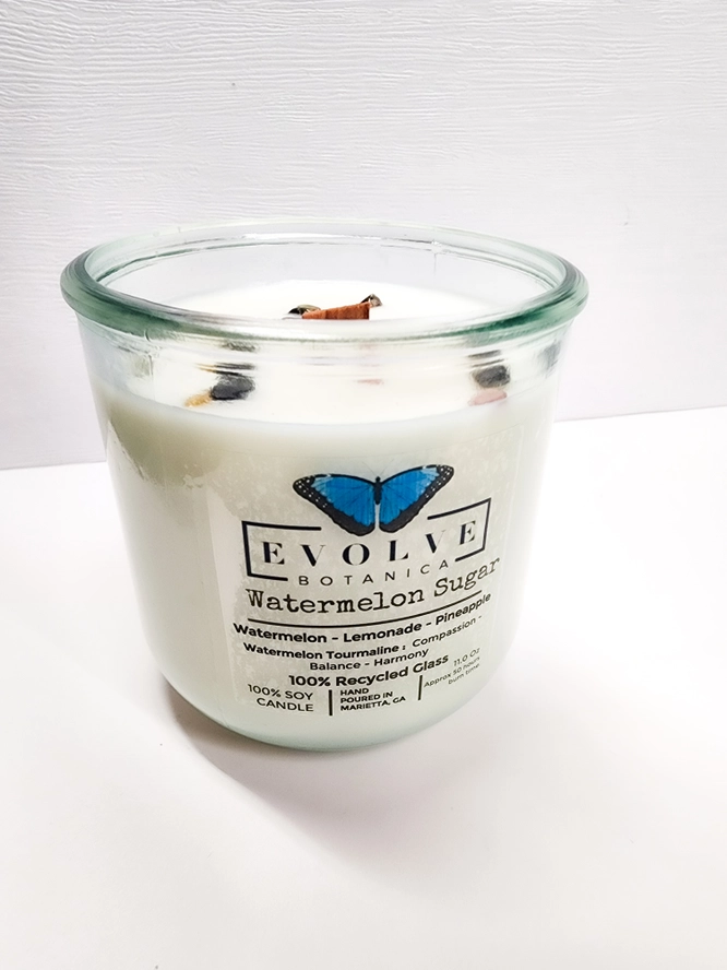 Rocks Candle - Watermelon Sugar (Wood Wick Gemstone Soy Candle) from Evolve Botanica