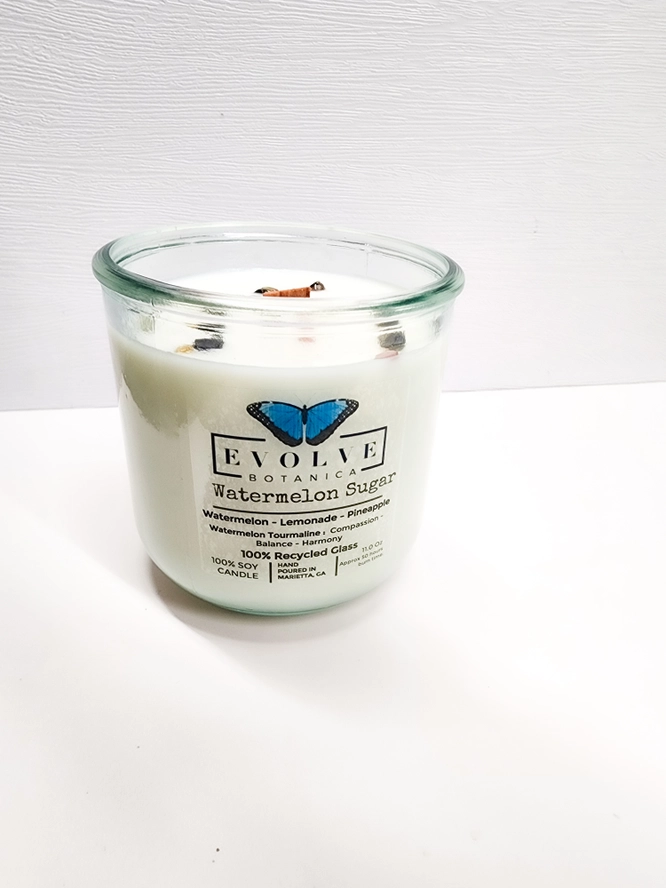 Rocks Candle - Watermelon Sugar (Wood Wick Gemstone Soy Candle) from Evolve Botanica