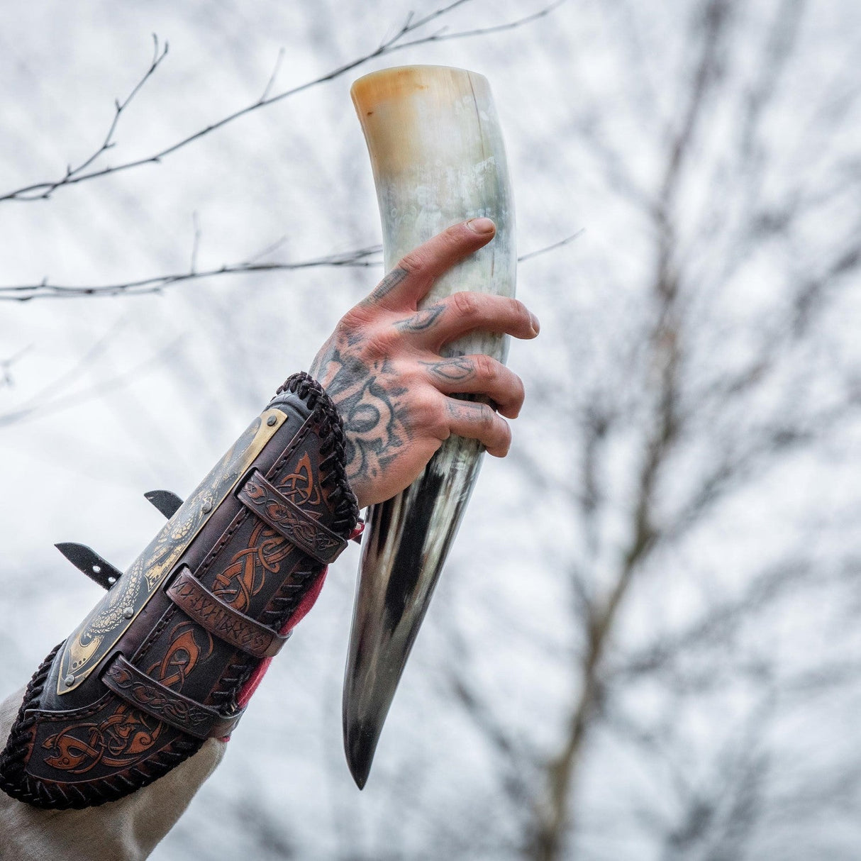 Curved Drinking Horn with Wooden Stand from Norse Tradesman