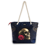 Rose Skull Navy Shoulder Beach Bag From Zapps Clothing