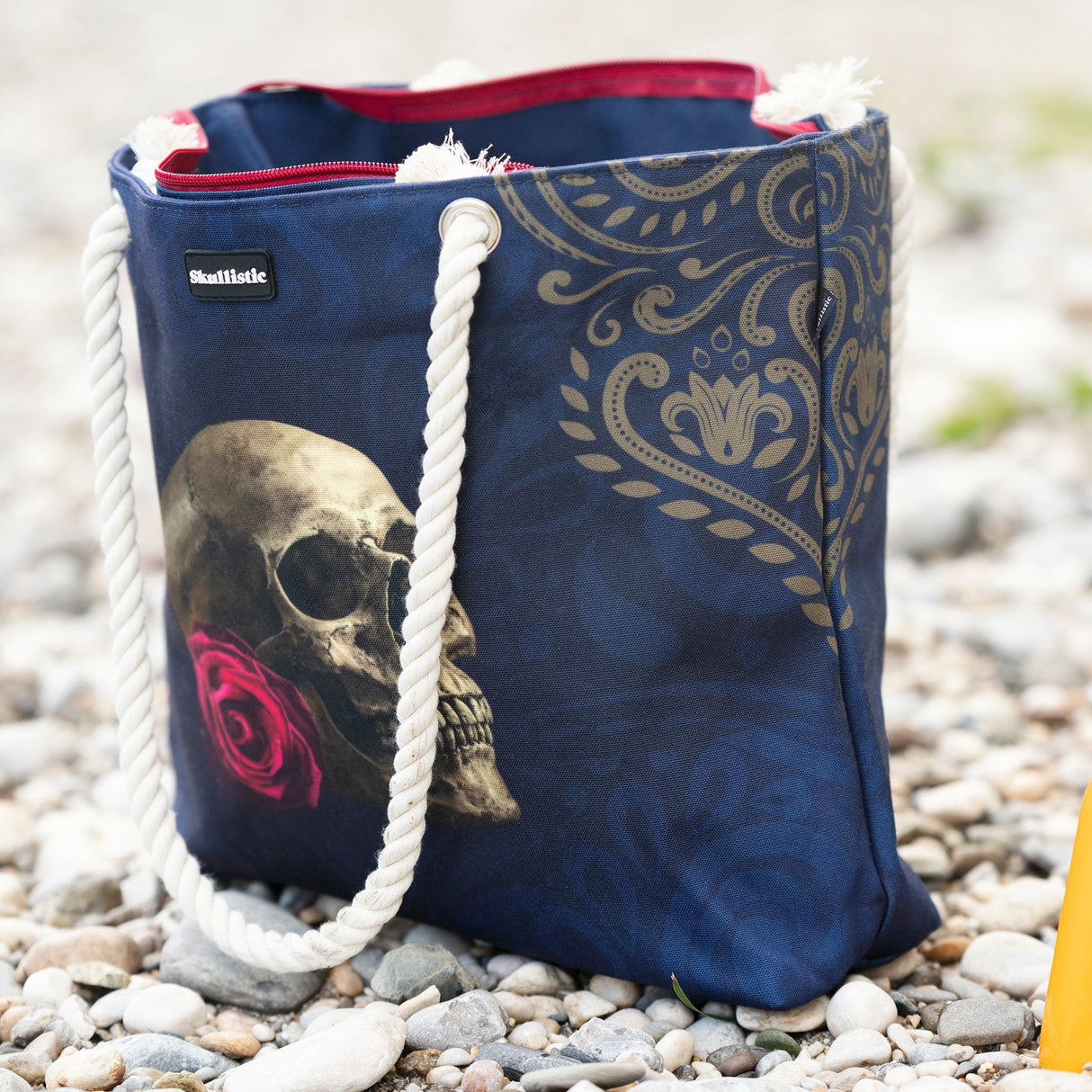 Rose Skull Navy Shoulder Beach Bag From Zapps Clothing
