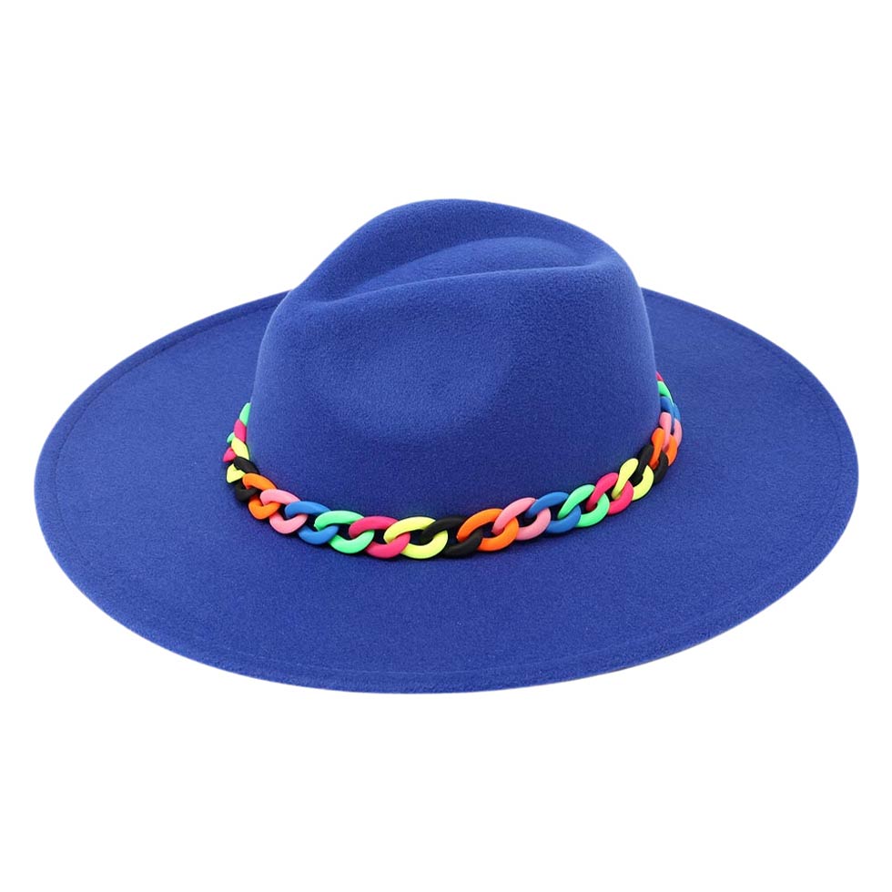 Colorful Chain Accented Solid Panama Hat from Madeline Love