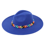 Colorful Chain Accented Solid Panama Hat from Madeline Love