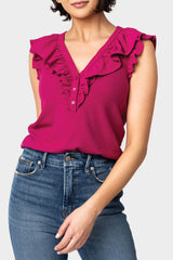 Ruffles For Days Mixed Media Henley Knit Top From Gibsonlook