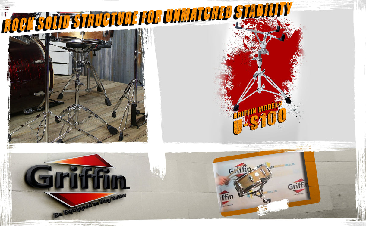 GRIFFIN Deluxe Snare Drum Stand | Percussion Hardware Kit with Key | Double Braced Medium Weight Mount for Snares, Tom Drums & Practice Pad | Adjustable Height & Tilting Gear Clamp Style Basket  from GeekStands.com