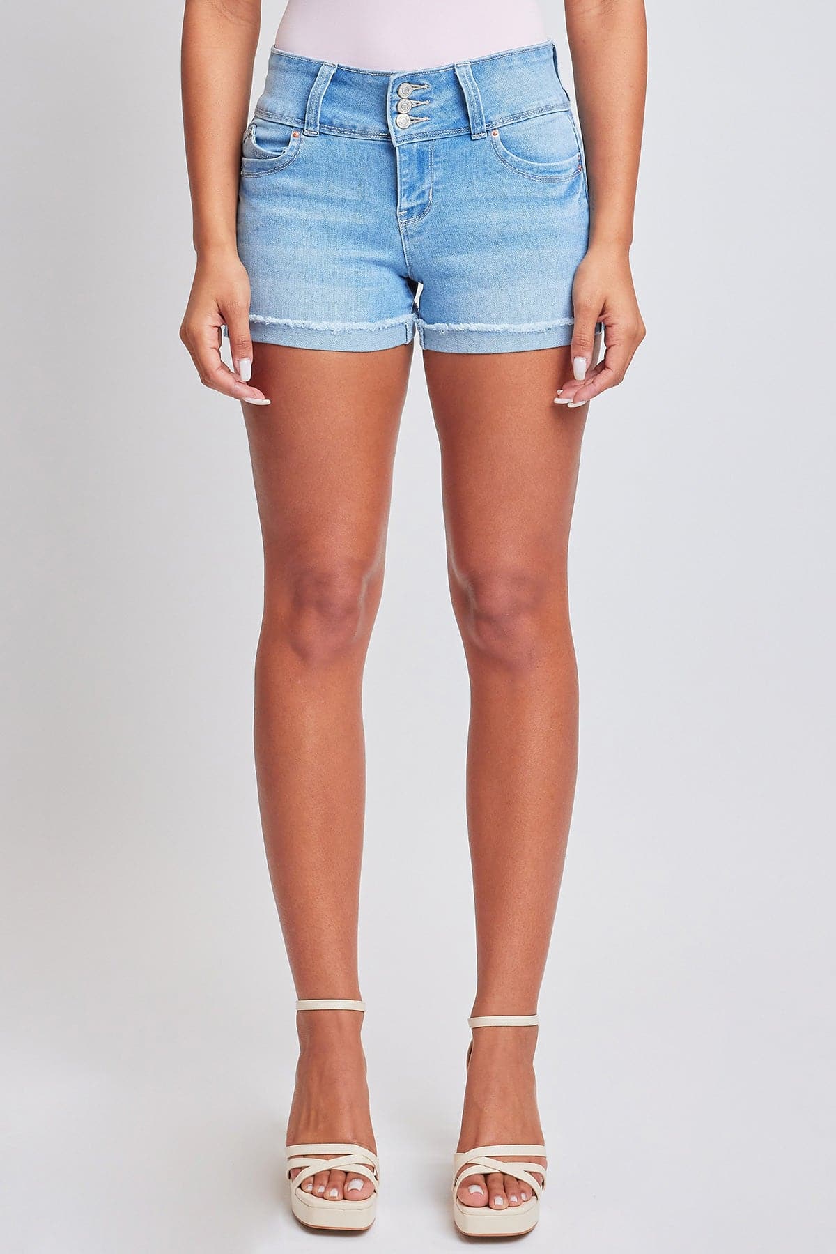 Women's WannaBettaButt 3 Button Cuffed Denim Shorts from YMI JEANS