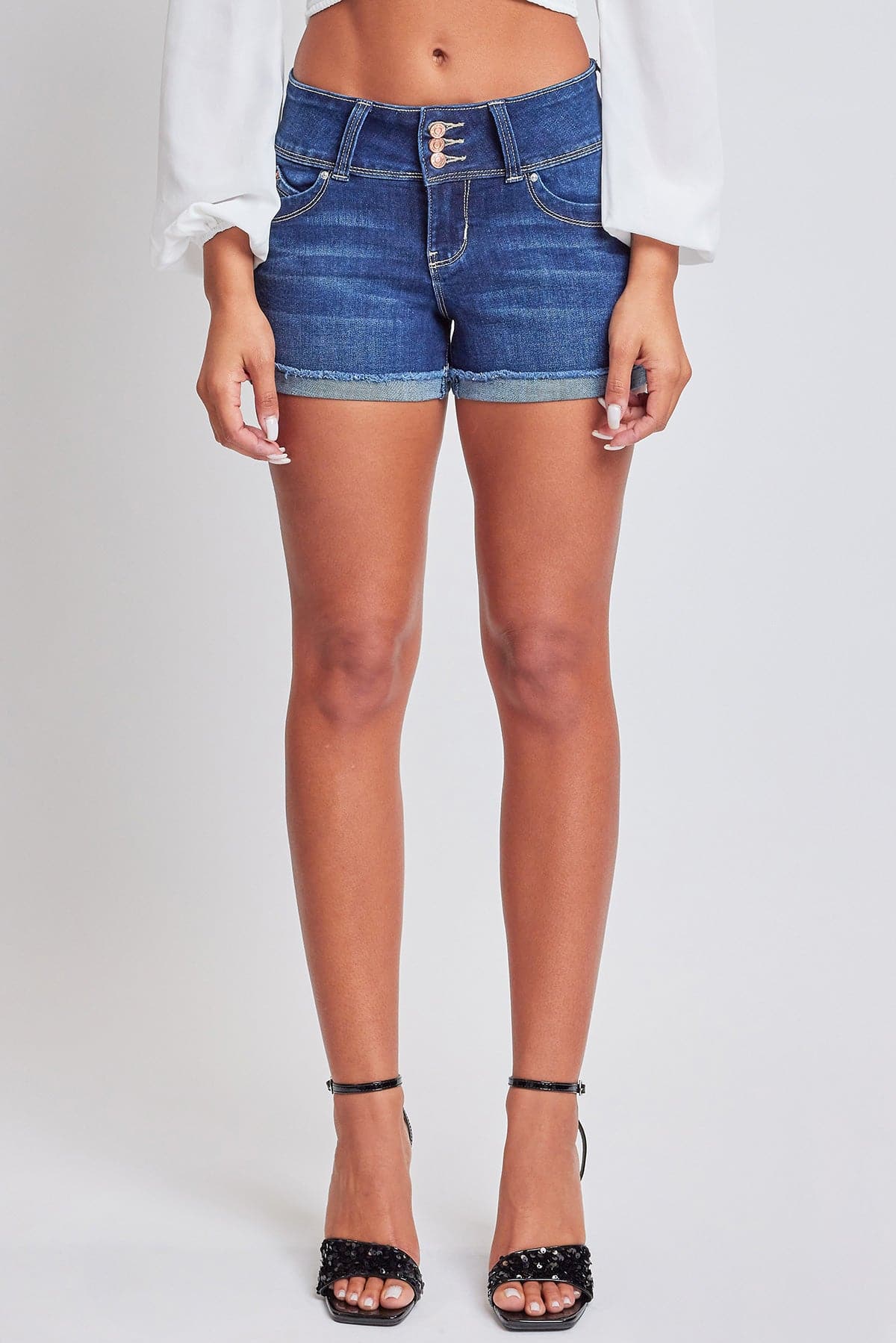 Women's WannaBettaButt 3 Button Cuffed Denim Shorts from YMI JEANS