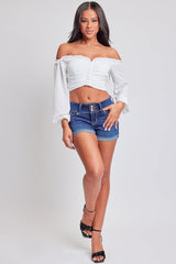 Women's WannaBettaButt 3 Button Cuffed Denim Shorts from YMI JEANS