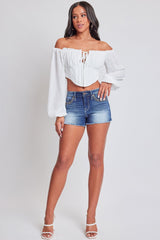 Women's Heavy Stitch Embroidered Frayed Shorts from YMI JEANS