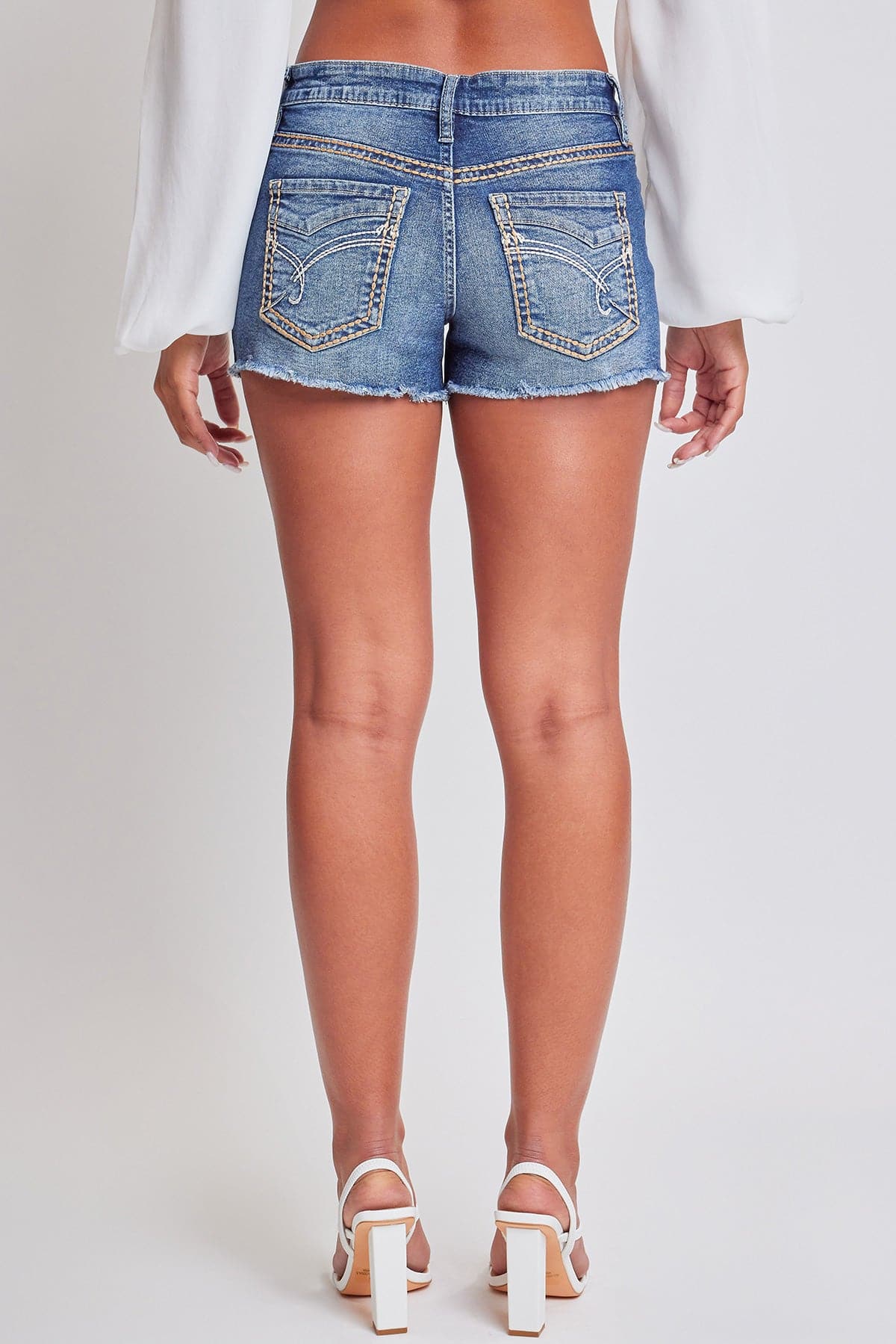 Women's Heavy Stitch Embroidered Frayed Shorts from YMI JEANS