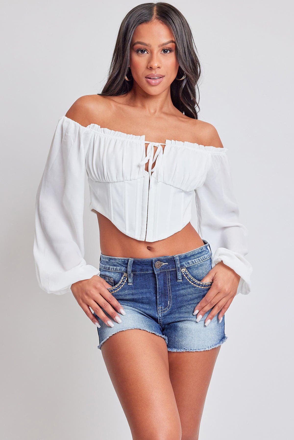 Women's Heavy Stitch Embroidered Frayed Shorts from YMI JEANS