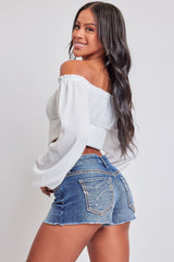 Women's Heavy Stitch Embroidered Frayed Shorts from YMI JEANS