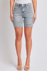 Women's Luxe High Rise Long Short Denim-Distressed from YMI JEANS