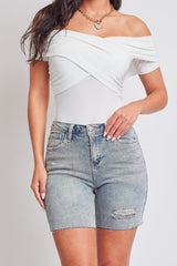 Women's Luxe High Rise Long Short Denim-Distressed from YMI JEANS