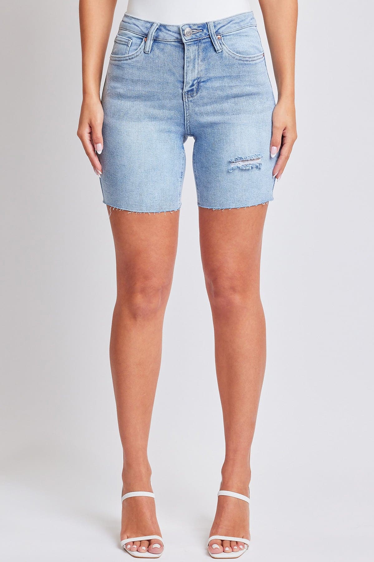Women's Luxe High Rise Long Short Denim-Distressed from YMI JEANS