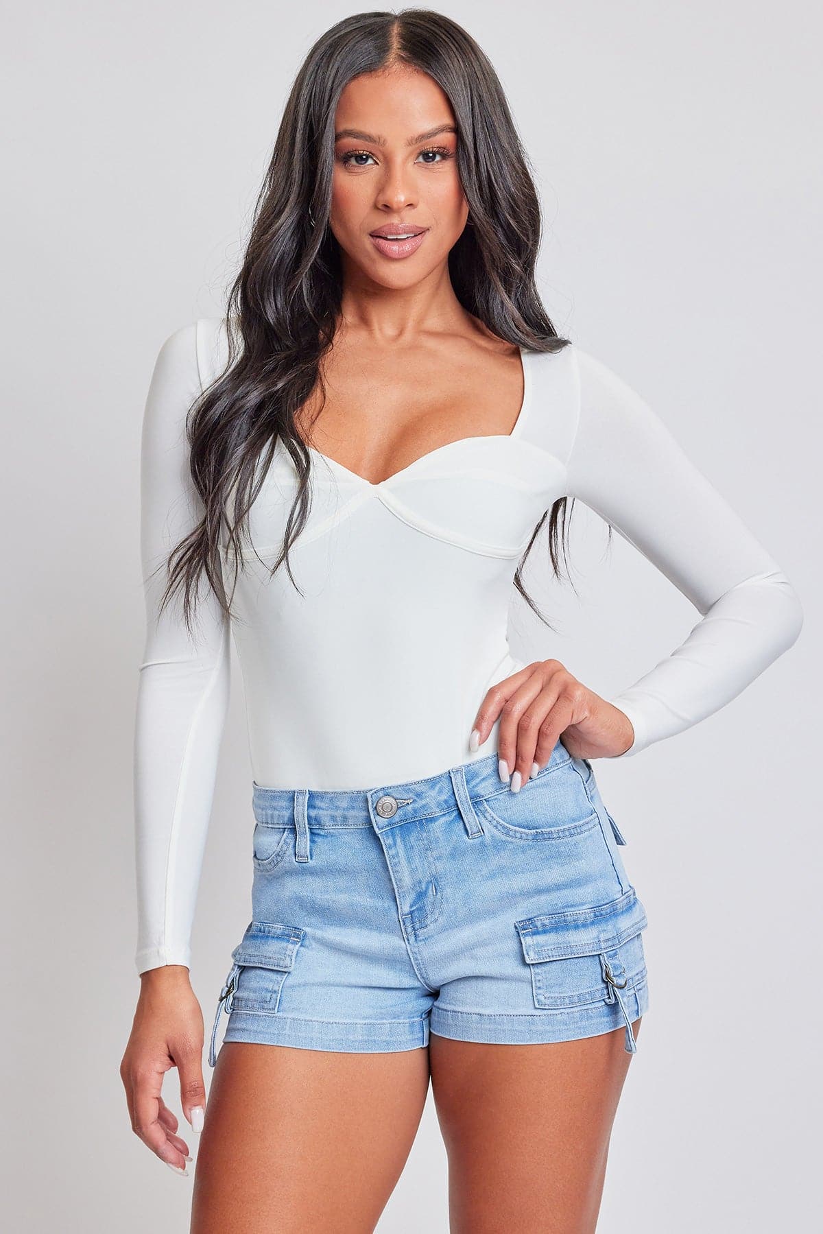 Women´s Denim Cargo Shorts with D-Ring Detail from YMI JEANS