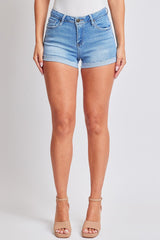 Women's Luxe Mid Rise Raw Edge Cuff Denim Short from YMI JEANS