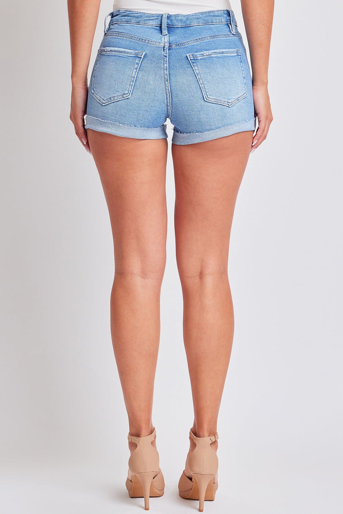 Women's Luxe Mid Rise Raw Edge Cuff Denim Short from YMI JEANS