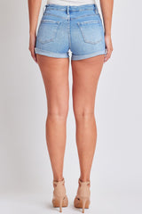 Women's Luxe Mid Rise Raw Edge Cuff Denim Short from YMI JEANS