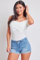 Women's Luxe Mid Rise Raw Edge Cuff Denim Short from YMI JEANS