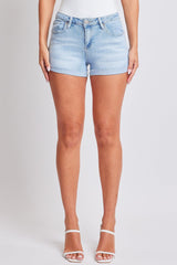 Women's Luxe Mid Rise Raw Edge Cuff Denim Short from YMI JEANS