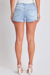 Women's Luxe Mid Rise Raw Edge Cuff Denim Short from YMI JEANS
