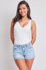 Women's Luxe Mid Rise Raw Edge Cuff Denim Short from YMI JEANS