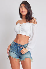 Women's High Rise Destructed Summer Fray Hem Shorts-Distressed from YMI JEANS