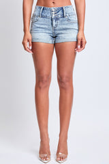 Women's Mid Rise 3 Button Raw Cuffed Hem Shorts from YMI JEANS
