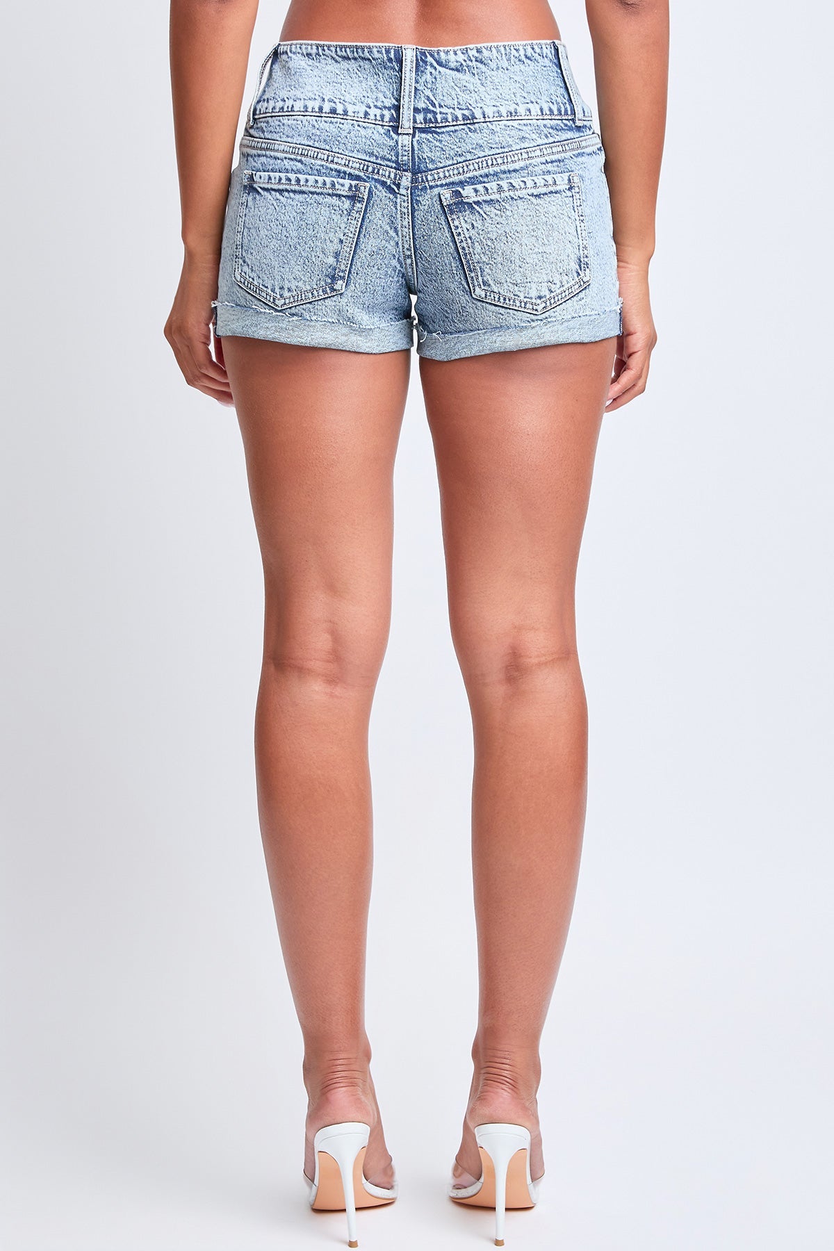 Women's Mid Rise 3 Button Raw Cuffed Hem Shorts from YMI JEANS