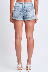 Women's Mid Rise 3 Button Raw Cuffed Hem Shorts from YMI JEANS