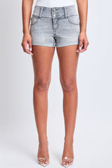 Women's Mid Rise 3 Button Raw Cuffed Hem Shorts from YMI JEANS