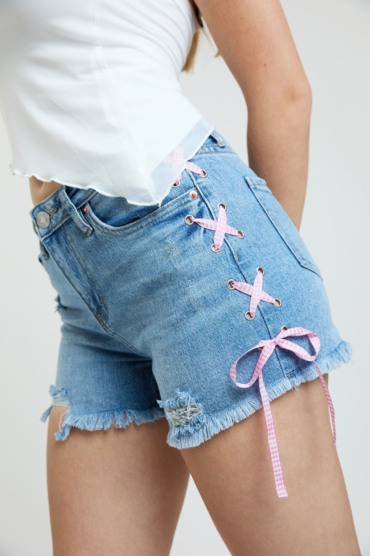 Women's Luxe High Rise Shorts with Lace Up Detail from YMI JEANS
