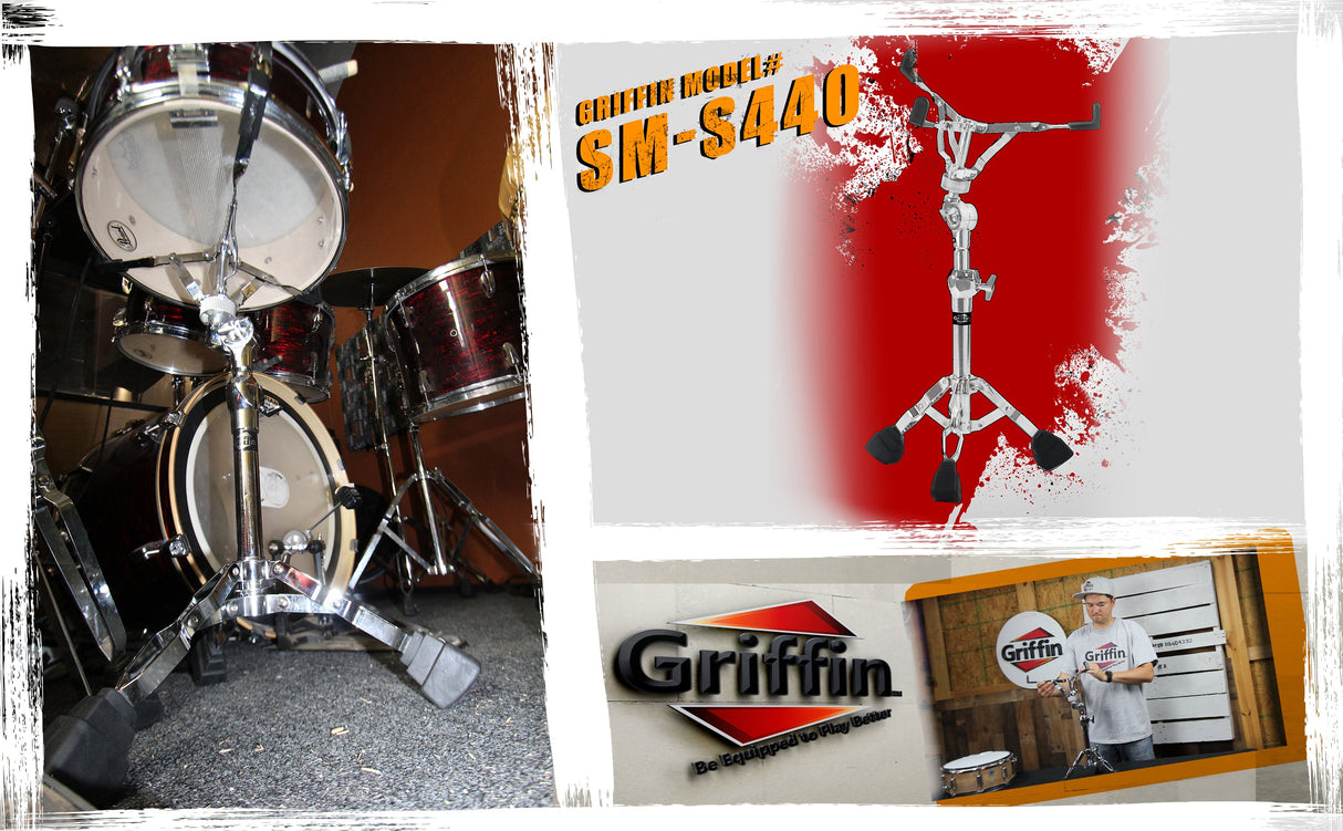 Premium Snare Drum Stand by GRIFFIN - Double Braced Heavy-Duty Weight Mount for Snares, Tom Drums & Adjustable Practice Pad - Percussion Hardware Kit from GeekStands.com