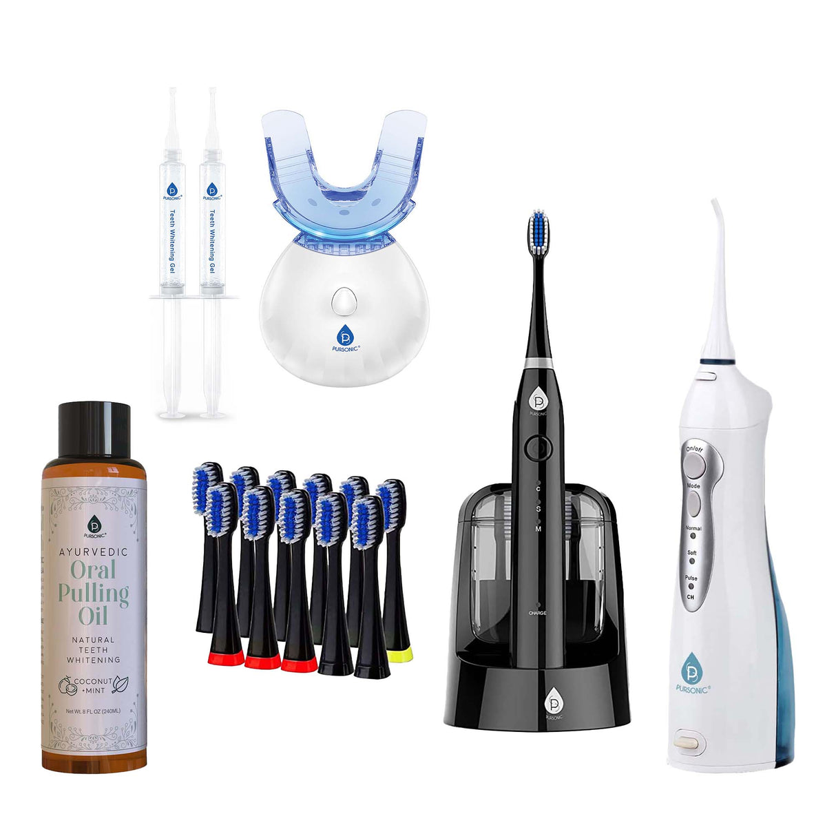Pursonic Ultimate Oral Care Bundle – Smart Electric Toothbrush, Oral Irrigator, LED Whitening, and Ayurvedic Oil from Pursonic