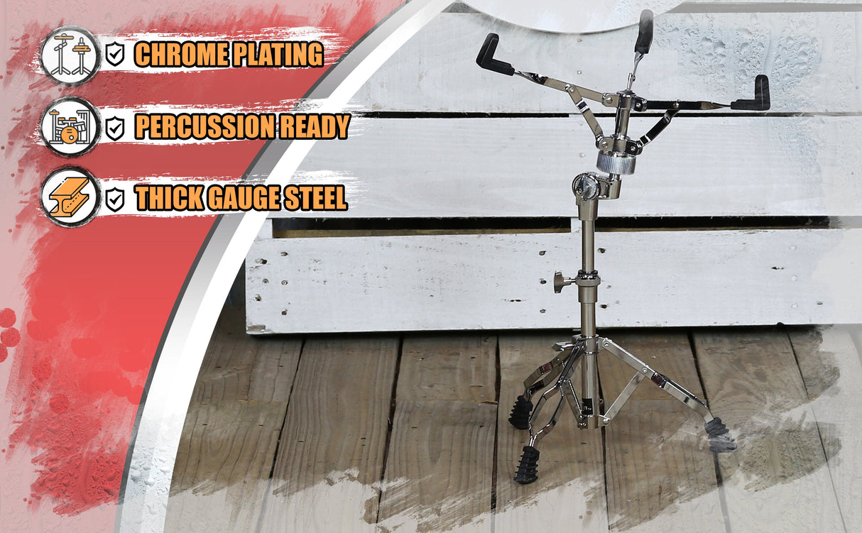 Snare Drum Stand by GRIFFIN | Deluxe Percussion Hardware Base Kit | Double Braced, Light Weight Mount for Standard Snares, Tom Drums & Practice Pad | Slip-Proof Gear Tilter & Clamp Style Basket Holder from GeekStands.com